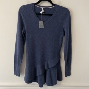 NWOT Isaac Mizrahi 100% Cashmere Tiered Ruffle Sweater Blue XXS Quiet Luxury
